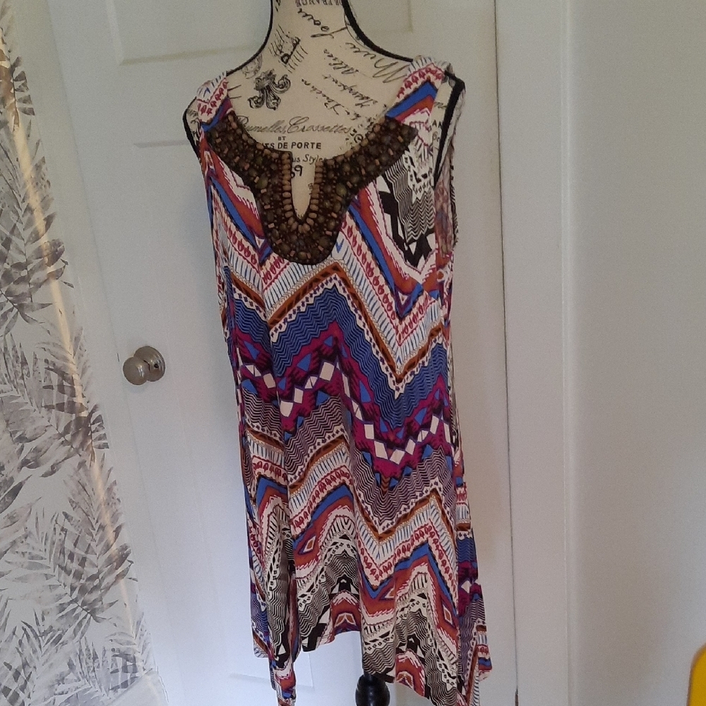 Colorful Chevron Pattern Top with Beaded Detail